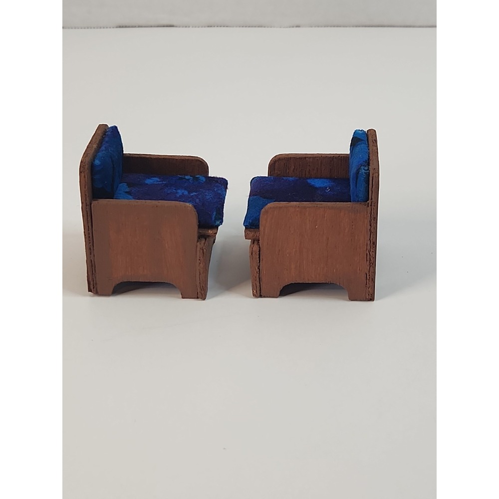Vintage Dollhouse Miniature Wood Sofa 2 Chairs Living Room Set Sturdy Handmade - Picture 10 of 14